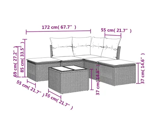 Sofos Komplektas Su Pagalvėlėmis, 6 Dalių, Rudas, Poliratanas