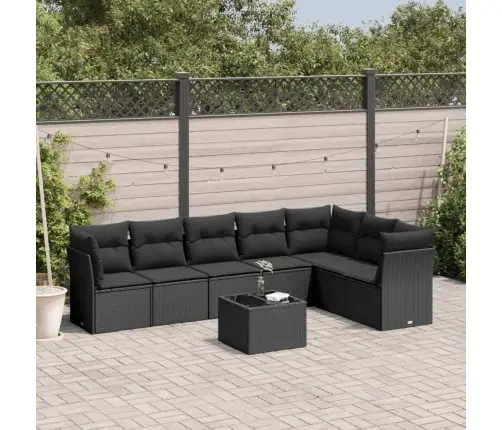 Sofos Komplektas Su Pagalvėlėmis, 8 Dalių, Juodas, Poliratanas