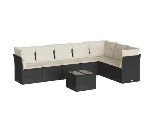 Sofos Komplektas Su Pagalvėlėmis, 8 Dalių, Juodas, Poliratanas