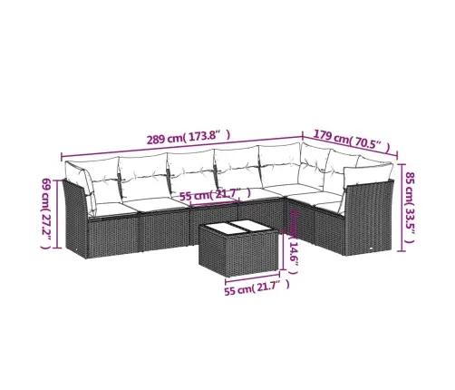 Sofos Komplektas Su Pagalvėlėmis, 8 Dalių, Juodas, Poliratanas