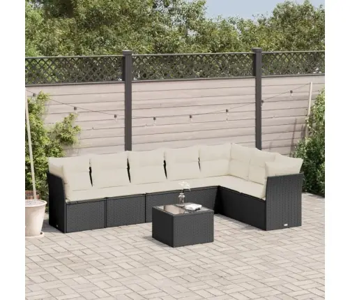 Sofos Komplektas Su Pagalvėlėmis, 8 Dalių, Juodas, Poliratanas