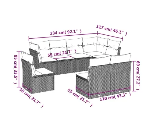 8-Daļīgs Dārza Dīvāna Komplekts, Matrači, Melna Pe Rotangpalma Vidaxl