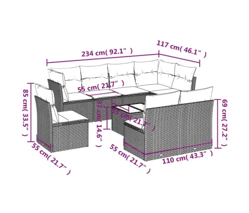 9-Daļīgs Dārza Dīvāna Komplekts, Matrači, Brūna Pe Rotangpalma Vidaxl