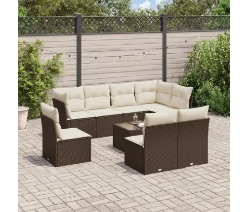 9-Daļīgs Dārza Dīvāna Komplekts, Matrači, Brūna Pe Rotangpalma Vidaxl