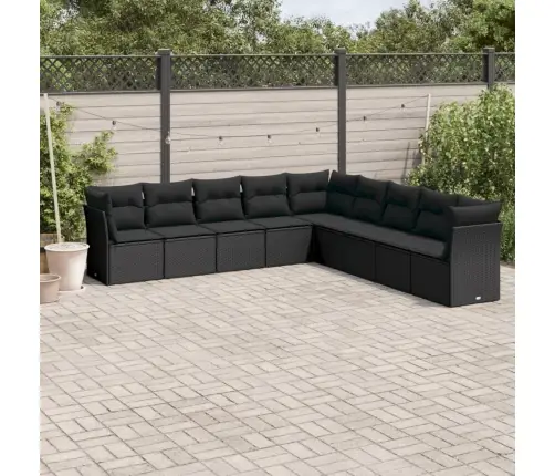 9-Daļīgs Dārza Dīvāna Komplekts, Matrači, Melna Pe Rotangpalma Vidaxl