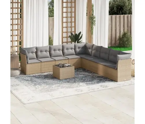 Sofos Komplektas Su Pagalvėlėmis, 10 Dalių, Smėlio, Poliratanas