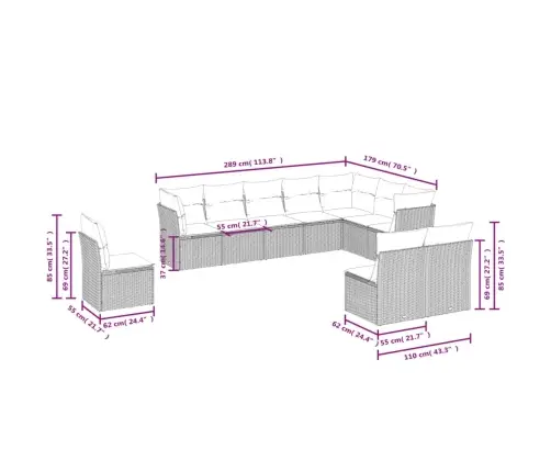 10-Daļīgs Dārza Dīvāna Komplekts, Matrači, Melna Pe Rotangpalma Vidaxl