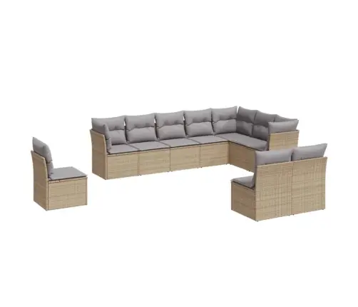 10-Daļīgs Dārza Dīvāna Komplekts, Matrači, Bēša Pe Rotangpalma Vidaxl