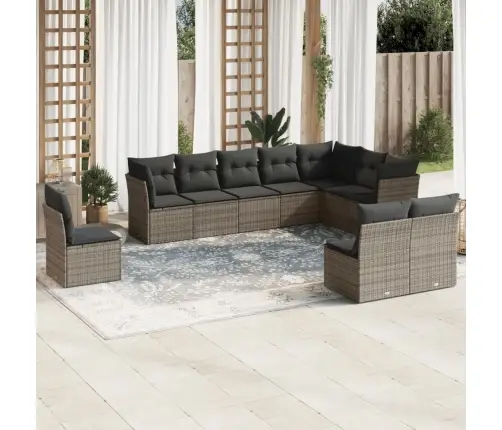 Sodo Komplektas Su Pagalvėlėmis, 10 Dalių, Pilkas, Poliratanas