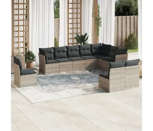 10-Daļīgs Dārza Dīvāna Komplekts Ar Matračiem, Pelēka Pe Pinums Vidaxl