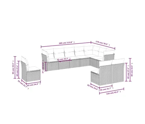 10-Osaline Aiadiivani Komplekt Patjadega, Pruun, Polürotang