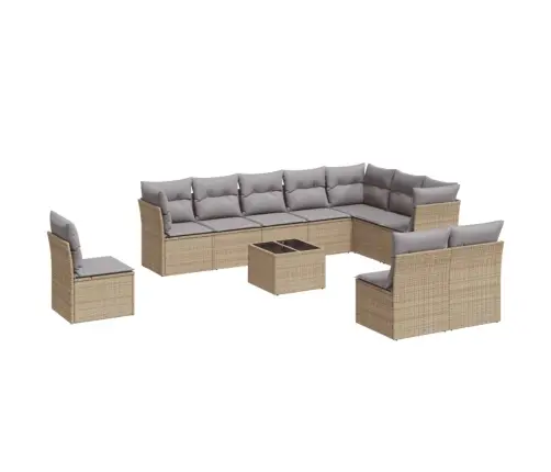 11-Daļīgs Dārza Dīvāna Komplekts, Matrači, Bēša Pe Rotangpalma Vidaxl