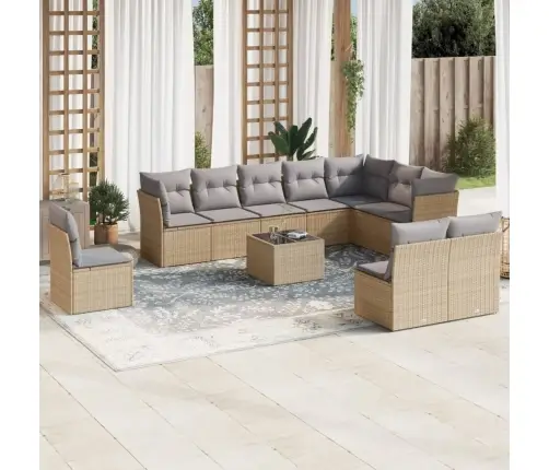 11-Daļīgs Dārza Dīvāna Komplekts, Matrači, Bēša Pe Rotangpalma Vidaxl