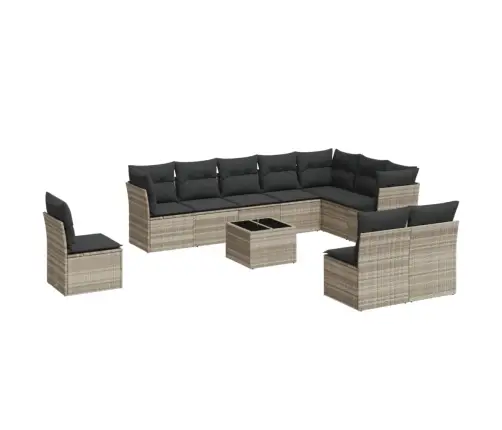 11-Daļīgs Dārza Dīvāna Komplekts Ar Matračiem, Pelēka Pe Pinums Vidaxl