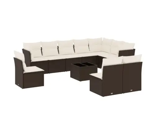 11-Daļīgs Dārza Dīvāna Komplekts, Matrači, Brūna Pe Rotangpalma Vidaxl