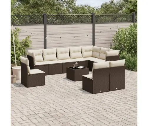 11-Daļīgs Dārza Dīvāna Komplekts, Matrači, Brūna Pe Rotangpalma Vidaxl