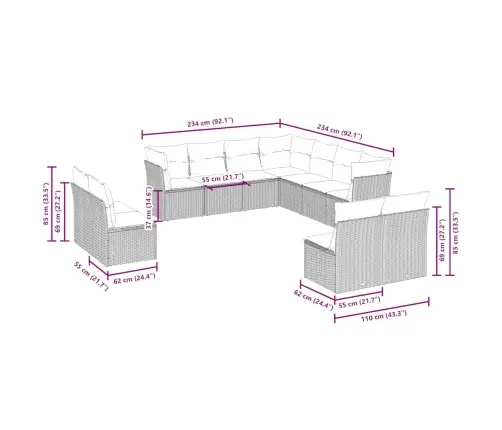 11-Osaline Aiadiivani Komplekt Patjadega, Helehall, Polürotang