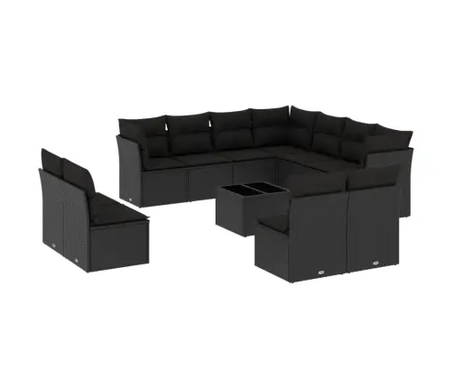 12-Daļīgs Dārza Dīvānu Komplekts, Matrači, Melna Pe Rotangpalma Vidaxl