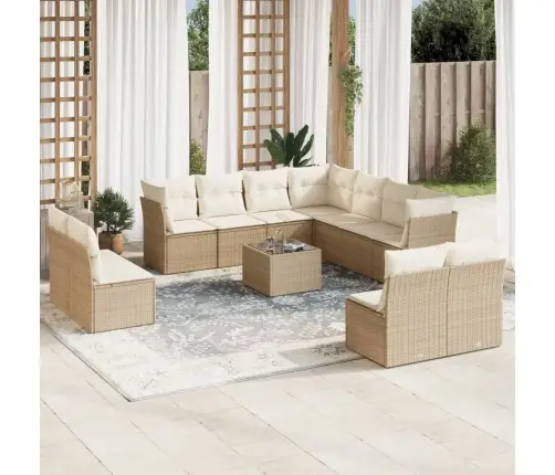 12-Daļīgs Dārza Dīvāna Komplekts, Matrači, Bēša Pe Rotangpalma Vidaxl