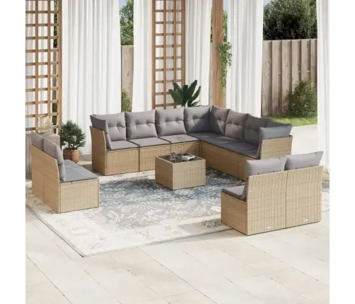 12-Daļīgs Dārza Dīvāna Komplekts, Matrači, Bēša Pe Rotangpalma Vidaxl