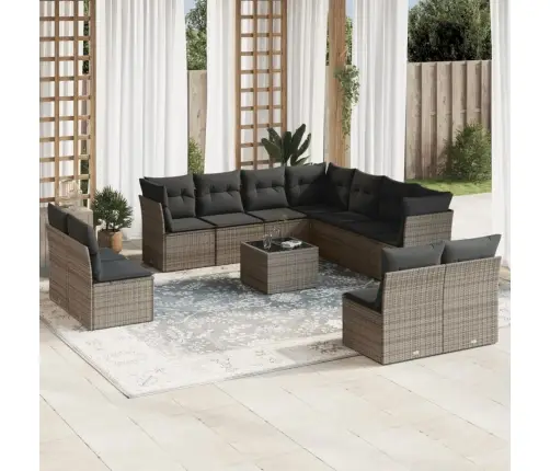 Sodo Komplektas Su Pagalvėlėmis, 12 Dalių, Pilkas, Poliratanas