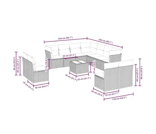 12-Daļīgs Dārza Dīvāna Komplekts Ar Matračiem, Pelēka Pe Pinums Vidaxl