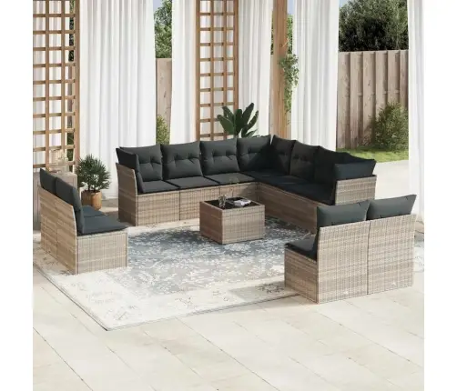 12-Daļīgs Dārza Dīvāna Komplekts Ar Matračiem, Pelēka Pe Pinums Vidaxl