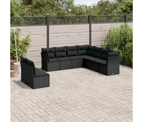 9-Daļīgs Dārza Dīvāna Komplekts, Matrači, Melna Pe Rotangpalma Vidaxl