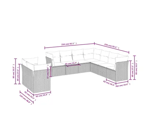 9-Daļīgs Dārza Dīvāna Komplekts, Matrači, Melna Pe Rotangpalma Vidaxl