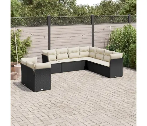 9-Daļīgs Dārza Dīvāna Komplekts, Matrači, Melna Pe Rotangpalma Vidaxl