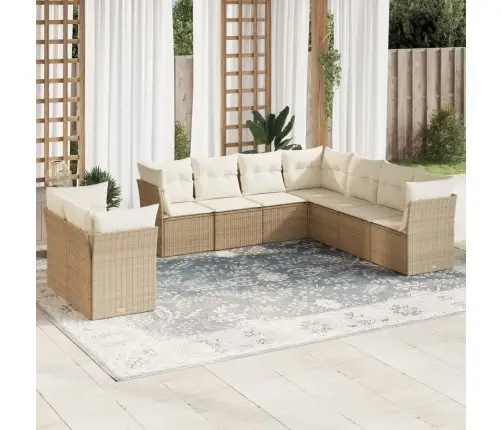 9-Daļīgs Dārza Dīvānu Komplekts, Matrači, Bēša Pe Rotangpalma Vidaxl