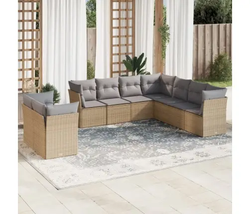 Sodo Komplektas Su Pagalvėlėmis, 9 Dalių, Smėlio, Poliratanas