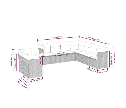 Sofos Komplektas Su Pagalvėlėmis, 9 Dalių, Pilkas, Poliratanas
