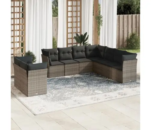 Sofos Komplektas Su Pagalvėlėmis, 9 Dalių, Pilkas, Poliratanas