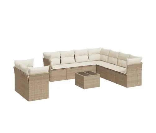 Sofos Komplektas Su Pagalvėlėmis, 10 Dalių, Smėlio, Poliratanas