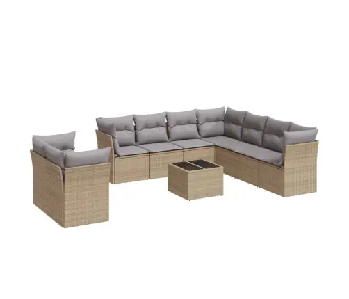 Sofos Komplektas Su Pagalvėlėmis, 10 Dalių, Smėlio, Poliratanas