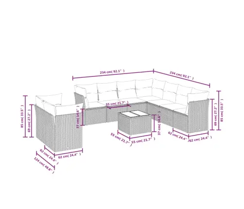 Sofos Komplektas Su Pagalvėlėmis, 10 Dalių, Smėlio, Poliratanas