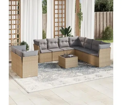 Sofos Komplektas Su Pagalvėlėmis, 10 Dalių, Smėlio, Poliratanas