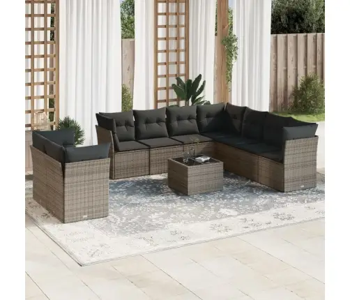 10-Osaline Aiadiivani Komplekt Patjadega, Hall, Polürotang 10-Osaline Aiadiivani Komplekt Patjadega, Hall, Polürotang