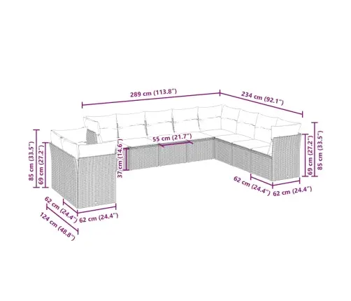 10-Daļīgs Dārza Dīvāna Komplekts Ar Matračiem, Pelēka Pe Pinums Vidaxl