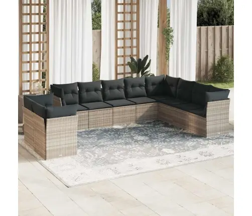 10-Daļīgs Dārza Dīvāna Komplekts Ar Matračiem, Pelēka Pe Pinums Vidaxl