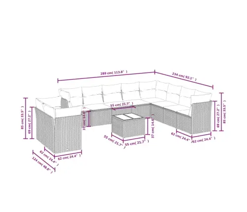 11-Daļīgs Dārza Dīvāna Komplekts, Matrači, Melna Pe Rotangpalma Vidaxl