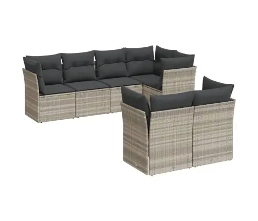 7-Daļīgs Dārza Dīvāna Komplekts,Matrači, Gaiši Pelēka Pe Pinums Vidaxl