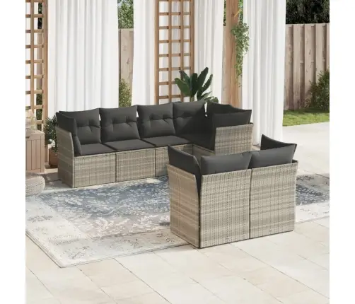 7-Daļīgs Dārza Dīvāna Komplekts,Matrači, Gaiši Pelēka Pe Pinums Vidaxl