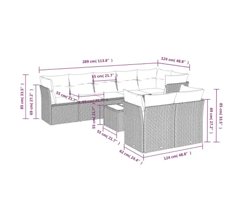 9-Daļīgs Dārza Dīvānu Komplekts, Matrači, Bēša Pe Rotangpalma Vidaxl