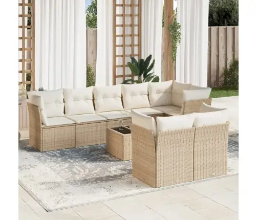 9-Daļīgs Dārza Dīvānu Komplekts, Matrači, Bēša Pe Rotangpalma Vidaxl