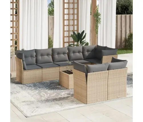 Sodo Komplektas Su Pagalvėlėmis, 9 Dalių, Smėlio, Poliratanas