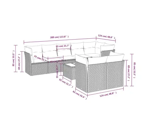 Sofos Komplektas Su Pagalvėlėmis, 9 Dalių, Pilkas, Poliratanas