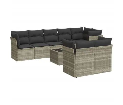 9-Daļīgs Dārza Dīvāna Komplekts,Matrači, Gaiši Pelēka Pe Pinums Vidaxl