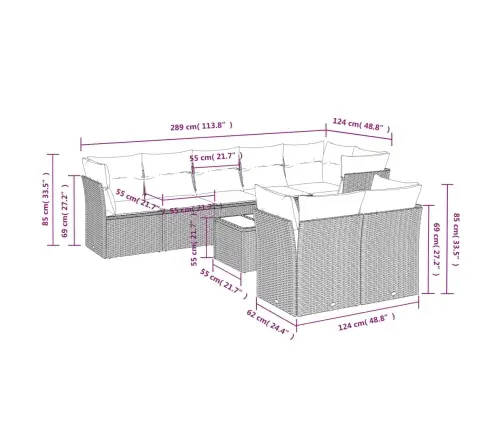 9-Daļīgs Dārza Dīvāna Komplekts,Matrači, Gaiši Pelēka Pe Pinums Vidaxl